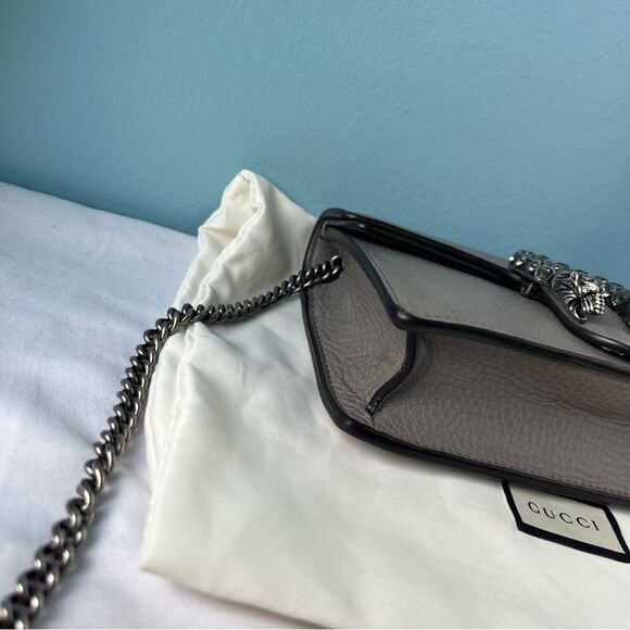GUCCI Grey Leather Flap Dionysus Mini Chain SoHo Disco Dollar Crossbody + Box - Picture 11 of 14